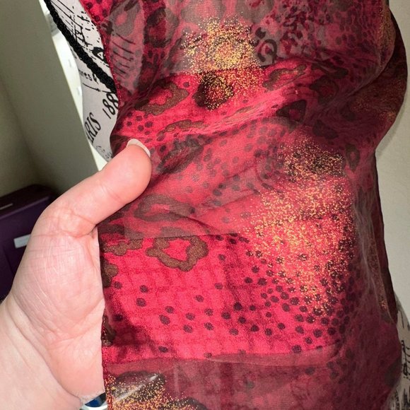Vintage Red Sheer Animal Leopard Print Square Scarf - Picture 5 of 5